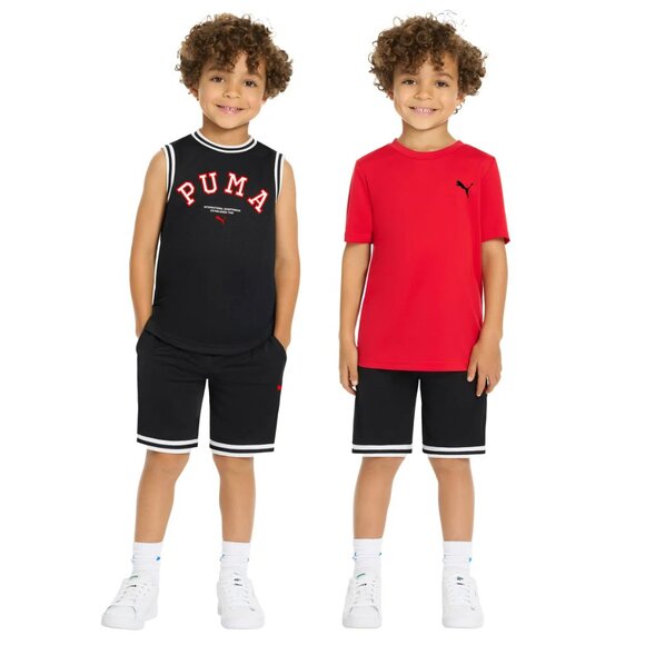 NWT PUMA Little Boys 3-Piece Activewear Set Black Shorts Tank Top Red Tee 3T/4T - Picture 2 of 3